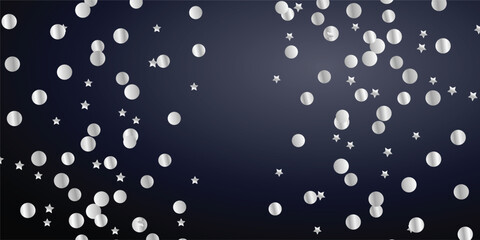 Vector Design with Sparkling Silver Dust, Side Snowfall, and Confetti Burst on Black Background. Black Background Snowfall and Glitter Confetti Composition with Silver Dust Explosion Effect