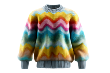 Colorful zigzag pattern knitted sweater with transparent background