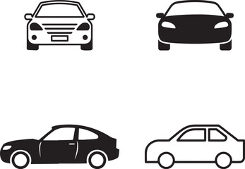 Car Icon Set in Black and White Silhouette Style