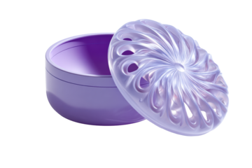 Elegant purple container with intricate lid design available for decor