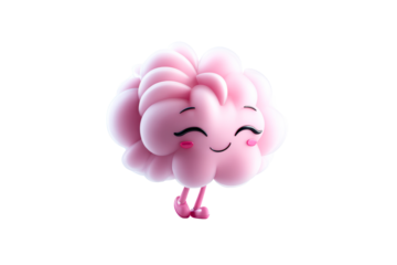 Cute pink brain character with a cheerful expression