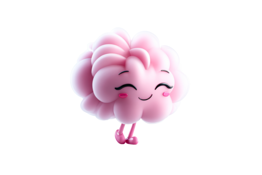 Cute pink brain character with a cheerful expression