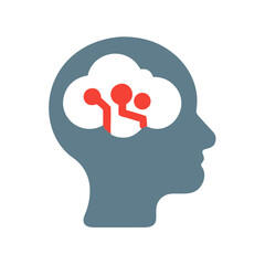 AI brain in human head icon on light background