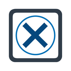 Obraz premium Blue cross symbol inside square frame on white background