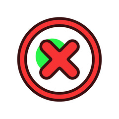 Obraz premium Red X icon with green background in bold circular frame