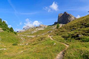 Mountain panorama with summits Dent Favre and Six Armaille and ski lift in Swiss Alps, Switzerland