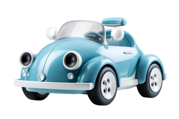 Classic toy car design in light blue color with transparent background