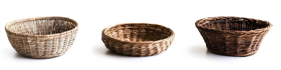 Obraz premium Three woven baskets of varying sizes and tones