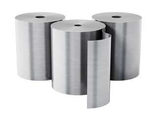 Aluminum sheet rolls on transparent background. 3D illustration
