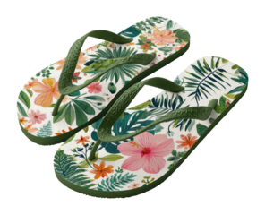 Vibrant floral flip flops beach footwear summer vibes colorful design for style isolated on transparent background