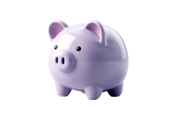 Cute purple piggy bank for saving money and encouraging thrift