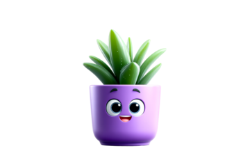 Colorful smiling plant in a cute purple pot with a happy face