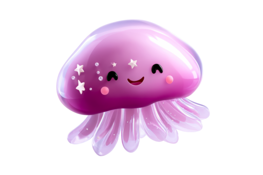 Cute pink jellyfish character with a smiling face and star details - Powered by Adobe