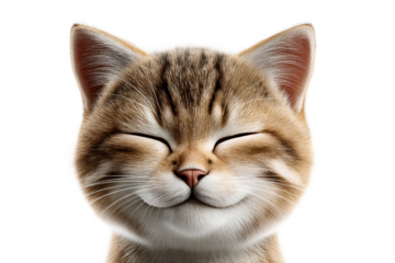 Happy cat with a cheerful expression on a transparent background