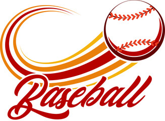 Colorful baseball emblem with flying ball