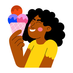 A flat style illustration showing a person eating cone