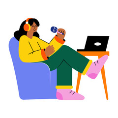 A flat style illustration showing podcaster