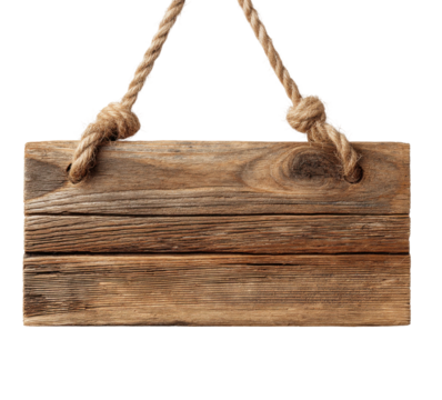 Rustic wooden sign hanging in natural light home simplistic design warm environment isolated on transparent background