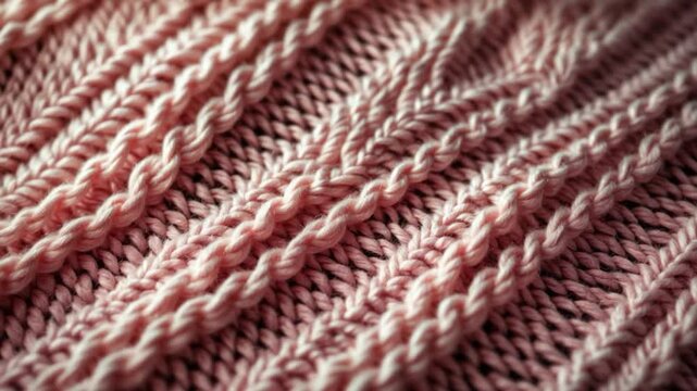 Large pink knit blanket texture from above. Big knitting.