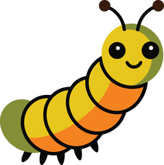 green caterpillar with a yellow face and a green tail