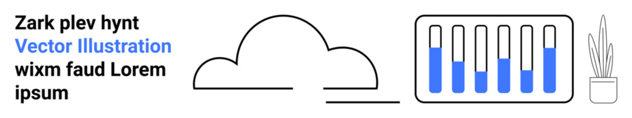 Minimal design with cloud, test tubes, and potted plant. Ideal for science, research, innovation, technology, data storage, education simple landing page