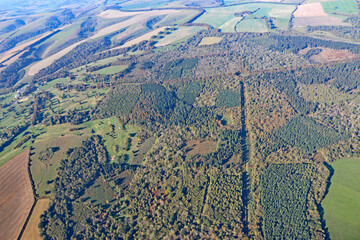 Aerial view of the woods and fields in Wiltshire	