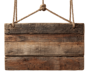 Rustic wooden sign hanging in natural environment vintage appeal isolated on transparent background