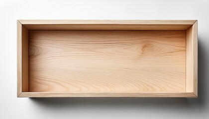 empty square white wooden box top view with light natural wood frame ideal for storage organization or minimalist design displays isolated on white background