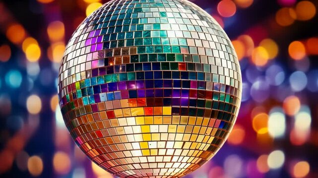 Disco ball with party illumination glow. 80s styled disco party mirror ball