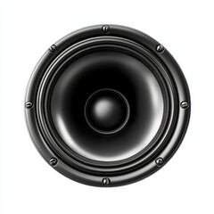 This detailed studio close-up photograph captures the intricate texture of a black audio speaker cone and surround isolated on a white background surface.
