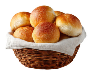 Freshly baked dinner rolls in a rustic basket kitchen food warm ambiance isolated on transparent background