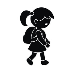 Silhouette Illustration of a Young Girl Walking to School with a Backpack in a Simple and Minimalist Style Design