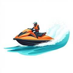 Isolated white background speed Jet Ski with summer fun for extreme water sport