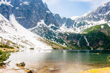 landscape with lake and mountains in snow. scenic nature for travel © Lesia