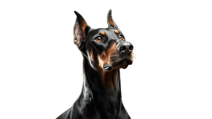Elegant Guard: A powerful and alert Doberman Pinscher gazes confidently, epitomizing the breed's intelligence and loyalty in a captivating portrait.