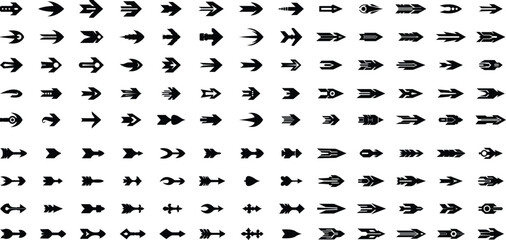 Fototapeta premium Collection of modern and vintage arrow icons featuring a variety of directional styles for design and navigation use