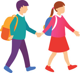 Obraz premium Two children walking to school holding hands wearing backpacks colorful vector illustration back to school concept flat design style