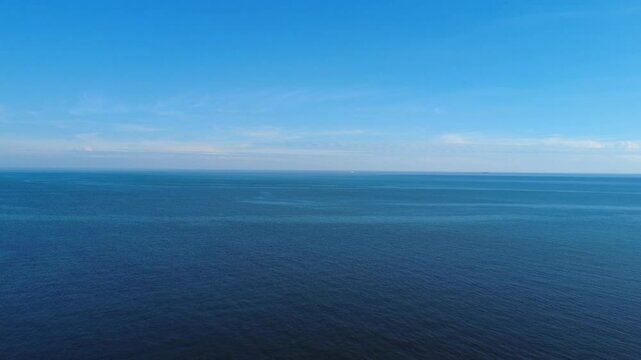 Still drone shot over ocean horizon in Montevideo, Uruguay