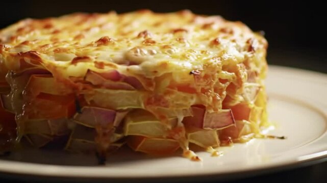Exquisite Vegetable Timbale With Melted Cheese Baked To Perfection On Plate