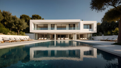 Fototapeta premium Luxury Home Featuring Sleek Architecture Spacious Interiors and Stunning Outdoor Spaces.