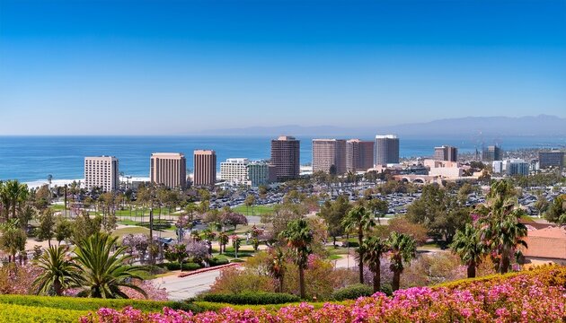 springtime view of the costa mesa california skyline