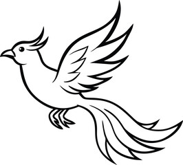 Obraz premium Flying Phoenix Bird Line Drawing with Flowing Feathers in Elegant Style