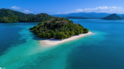 Fototapeta premium A beautiful island with a blue ocean in the background