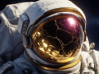 Close Up of an Astronaut with a Cracked Visor