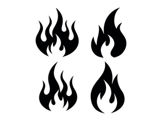 Fire Icons for Various Design vector illustration, black fire icons in various stylized flame shapes, suitable for use in logos, websites, apps, or any design project needing a graphic representation,