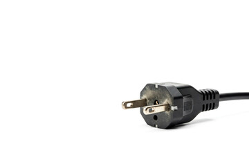 Electric plug with two pins on a white background. Space for text.