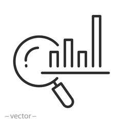 seo icon, magnifier for strategy analysis, rising bar graph, research vector illustration