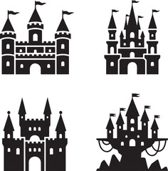 Obraz premium Fantasy Magic Castle silhouette set vector isolated On Transparent Background