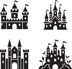 Fototapeta premium Fantasy Magic Castle silhouette set vector isolated On Transparent Background
