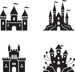 Obraz premium Fantasy Magic Castle silhouette set vector isolated On Transparent Background